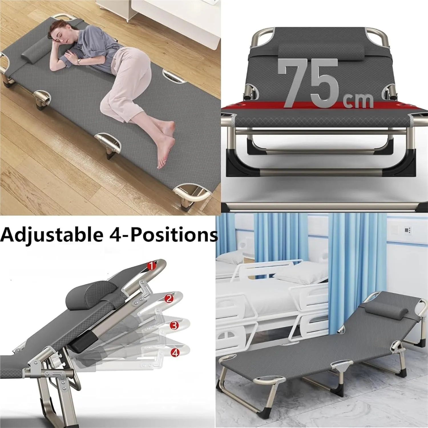 Folding Camping Cot,Camping Cot for Adults, Width Foldable Guest Bed with Adjustable 4 Position Comfortable Heavy Duty Camp Cot for Adults Outdoor Indoor