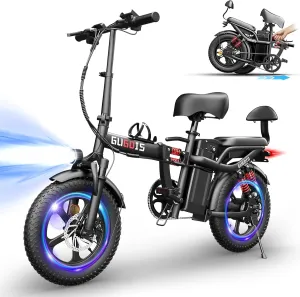 Folding Electric Bike for Adults,Mini Bike 500/750 Motor,28/30MPH,48V 15/20Ah Removable Battery,Up to 25-65Miles, 16" Fat Tire Ebike,Commuter Electric Bicycles for Adults Teens-2 Seater