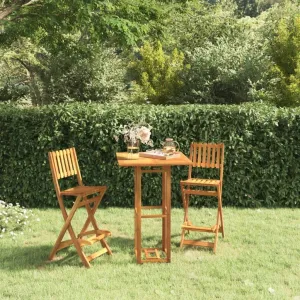 Folding Patio Bar Stools 2 pcs Solid Acacia Wood Outdoor Bar Stools with Integrated Footrest for Garden, Balcony, and Patio Furniture