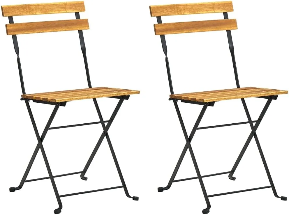 Folding Patio Chairs 2 Pcs Solid Acacia Wood Outdoor Chairs with Steel Frame Brown 15.7" x 18.1" x 33.5" Foldable Dining Chairs for Patio, Garden, Lawn, and Deck