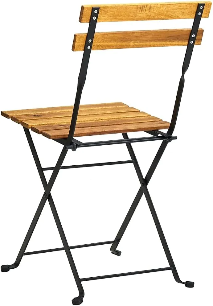 Folding Patio Chairs 2 Pcs Solid Acacia Wood Outdoor Chairs with Steel Frame Brown 15.7" x 18.1" x 33.5" Foldable Dining Chairs for Patio, Garden, Lawn, and Deck