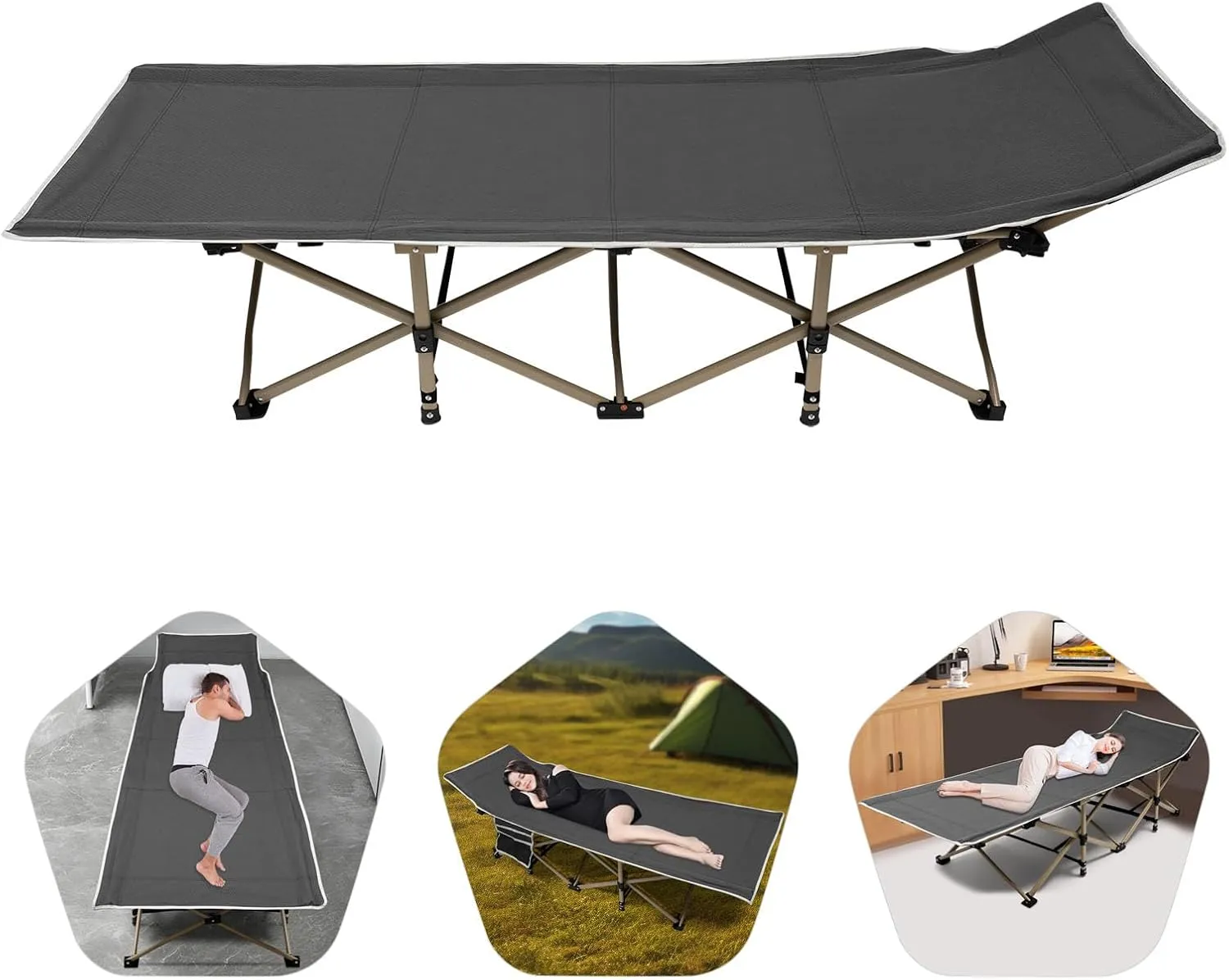 Folding Sleeping Cots, Portable Camping Cots, Outdoors Camping Cot for Outdoor Camp, Hiking, Travel, Beach, and Picnic Tent Cots (1, Gray)