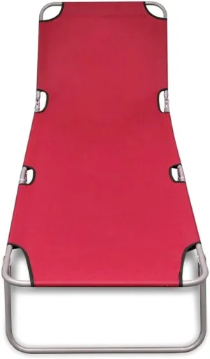 Folding Sun Lounger Powder-Coated Steel RedLuxury Sun Loungers with Adjustable Backrest and Cushioned Seat