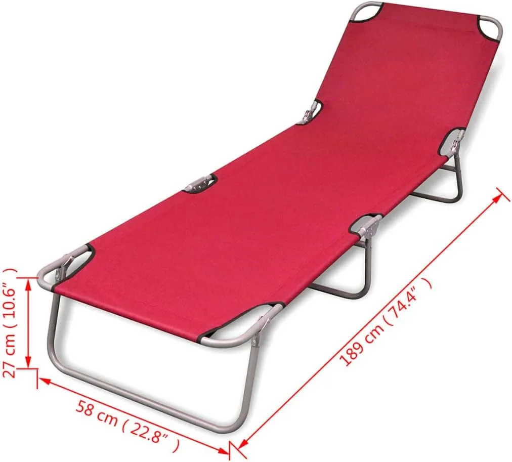 Folding Sun Lounger Powder-Coated Steel RedLuxury Sun Loungers with Adjustable Backrest and Cushioned Seat