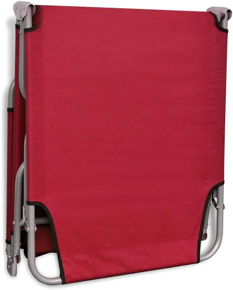 Folding Sun Lounger Powder-Coated Steel RedLuxury Sun Loungers with Adjustable Backrest and Cushioned Seat