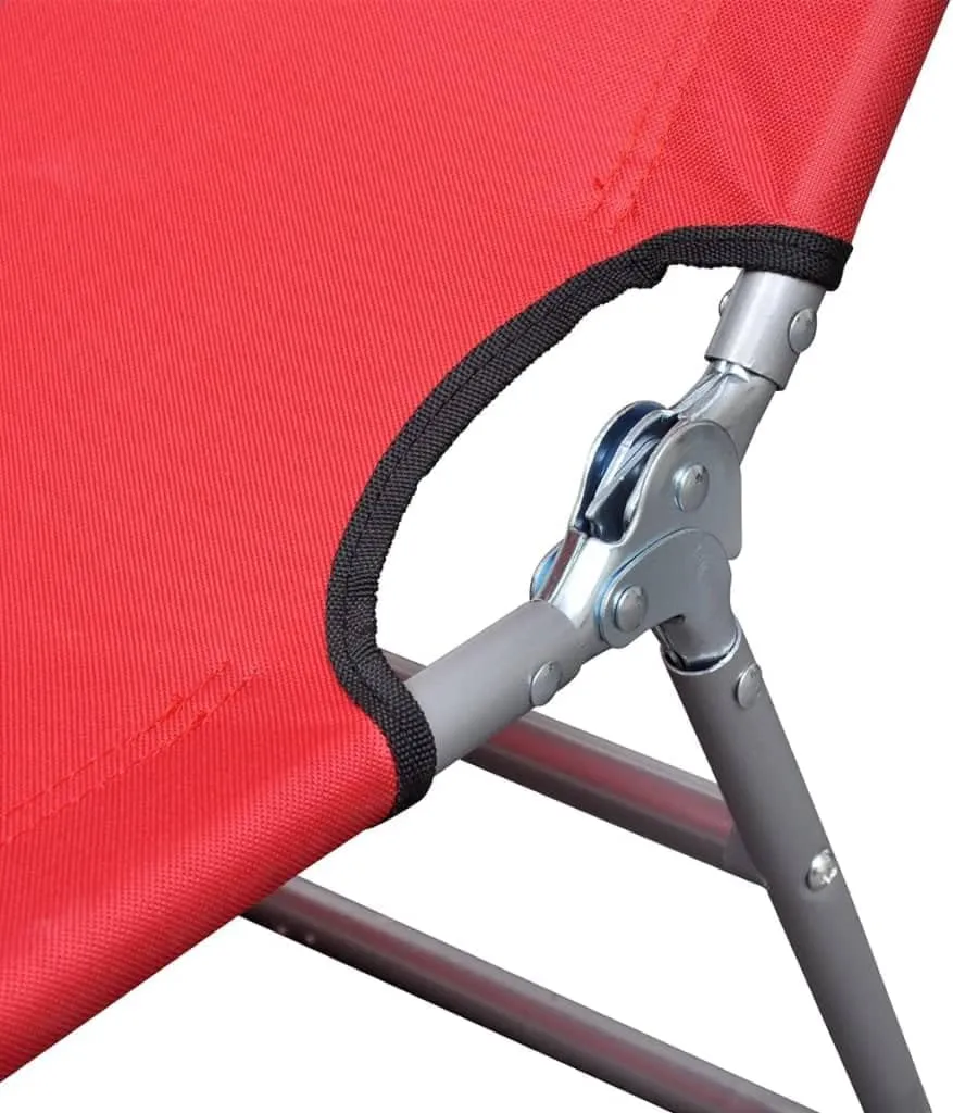 Folding Sun Lounger Powder-Coated Steel RedLuxury Sun Loungers with Adjustable Backrest and Cushioned Seat