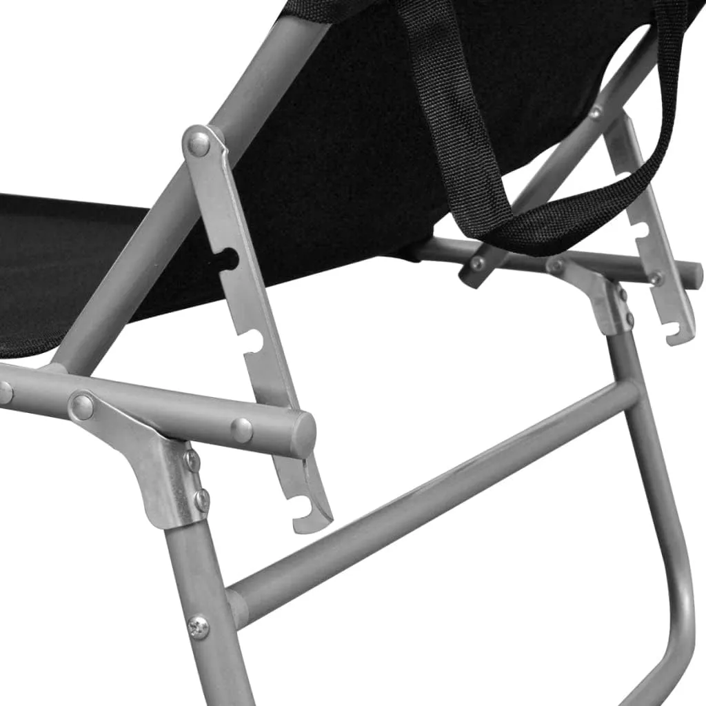 Folding Sun Lounger with Canopy Steel and Fabric BlackLuxury Sun Loungers with Adjustable Backrest and Cushioned Seat