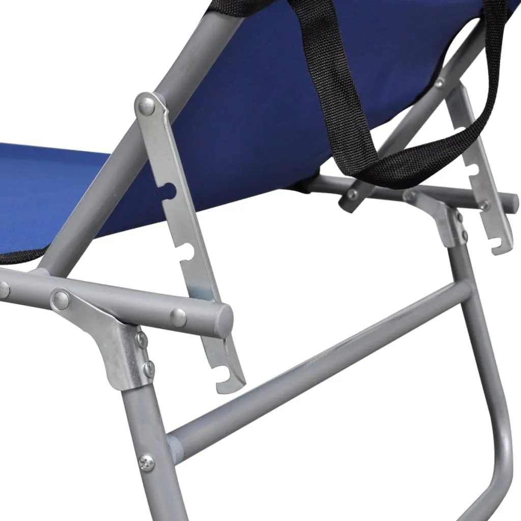 Folding Sun Lounger with Canopy Steel and Fabric BlueLuxury Sun Loungers with Adjustable Backrest and Cushioned Seat
