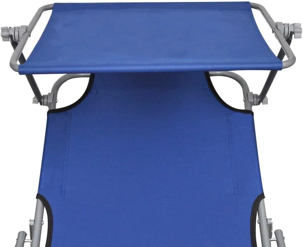 Folding Sun Lounger with Canopy Steel and Fabric BlueLuxury Sun Loungers with Adjustable Backrest and Cushioned Seat