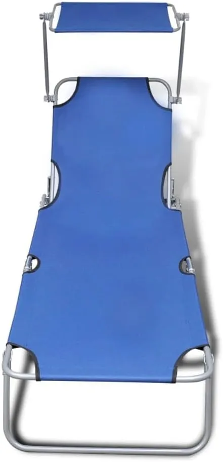 Folding Sun Lounger with Canopy Steel and Fabric BlueLuxury Sun Loungers with Adjustable Backrest and Cushioned Seat