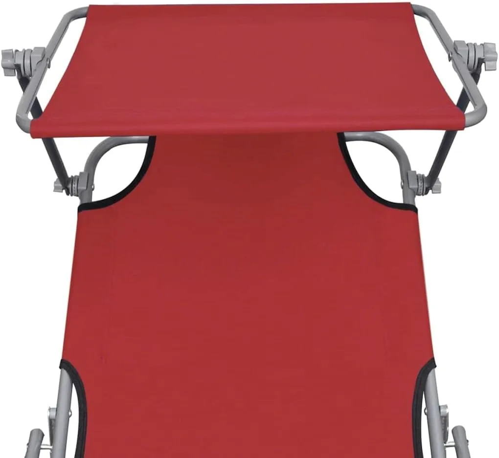 Folding Sun Lounger with Canopy Steel and Fabric RedLuxury Sun Loungers with Adjustable Backrest and Cushioned Seat