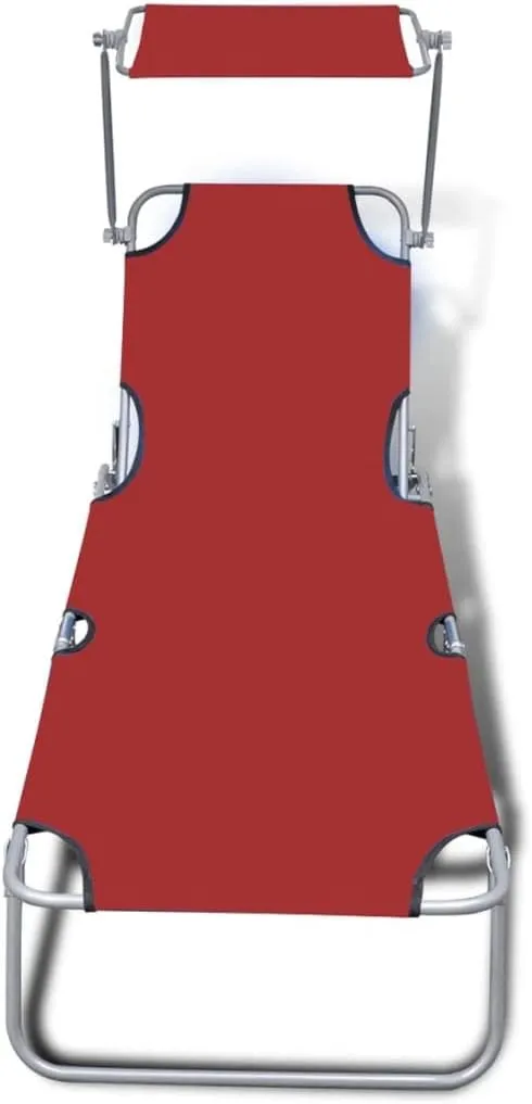 Folding Sun Lounger with Canopy Steel and Fabric RedLuxury Sun Loungers with Adjustable Backrest and Cushioned Seat