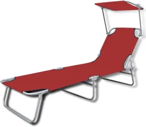 Folding Sun Lounger with Canopy Steel and Fabric RedLuxury Sun Loungers with Adjustable Backrest and Cushioned Seat