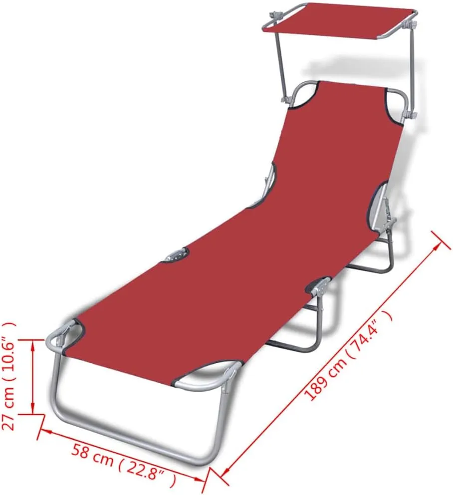 Folding Sun Lounger with Canopy Steel and Fabric RedLuxury Sun Loungers with Adjustable Backrest and Cushioned Seat