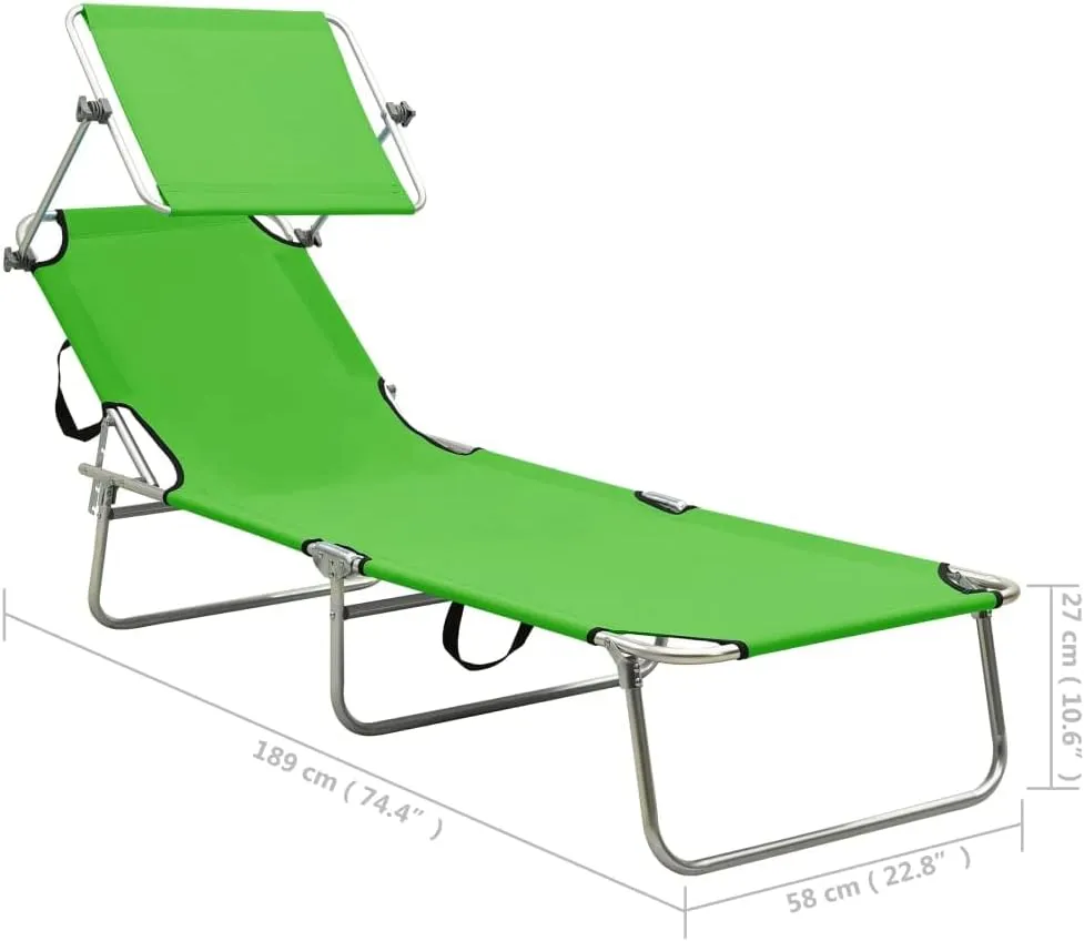 Folding Sun Lounger with Canopy Steel Apple GreenLuxury Sun Loungers with Adjustable Backrest and Cushioned Seat
