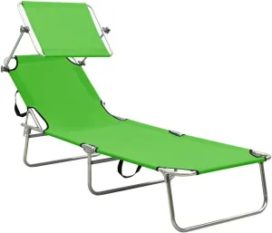 Folding Sun Lounger with Canopy Steel Apple GreenLuxury Sun Loungers with Adjustable Backrest and Cushioned Seat