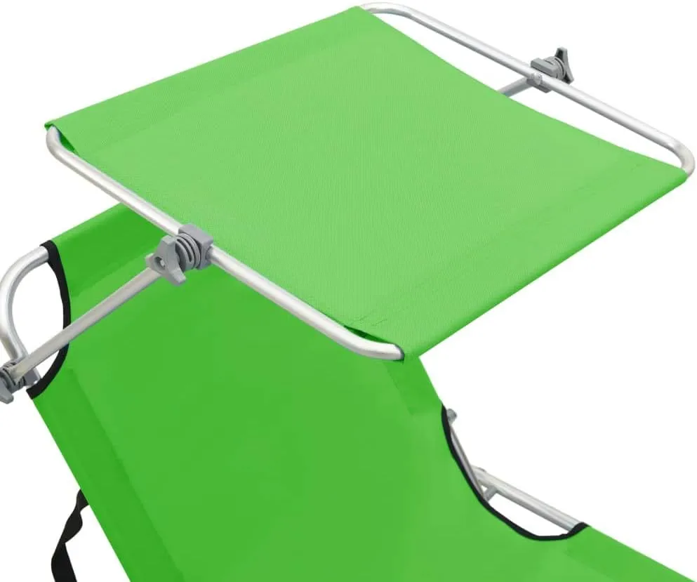 Folding Sun Lounger with Canopy Steel Apple GreenLuxury Sun Loungers with Adjustable Backrest and Cushioned Seat