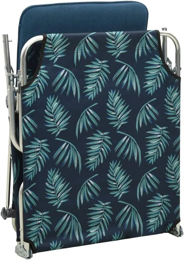 Folding Sun Lounger with Canopy Steel Leaves PrintLuxury Sun Loungers with Adjustable Backrest and Cushioned Seat