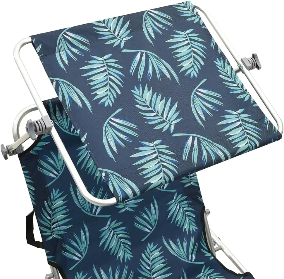 Folding Sun Lounger with Canopy Steel Leaves PrintLuxury Sun Loungers with Adjustable Backrest and Cushioned Seat