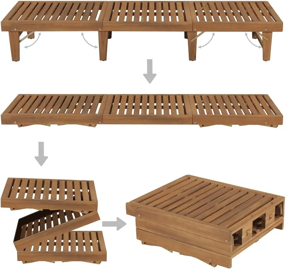 Folding Sun Lounger with Cushion Solid Acacia WoodLuxury Sun Loungers with Adjustable Backrest and Cushioned Seat