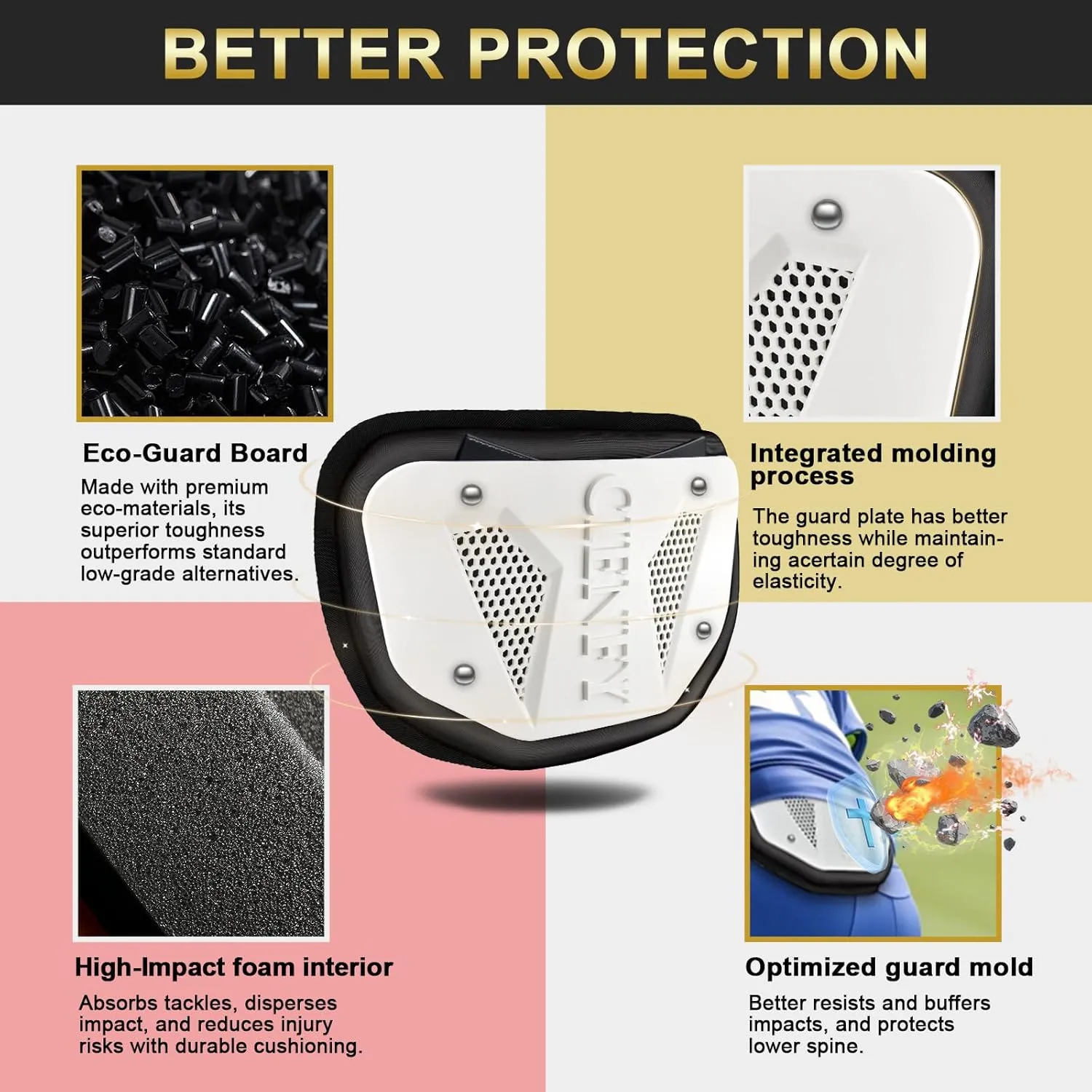 Football Back Plate for Shoulder Pads, Backplate Youth and Adult Football Players, Hard Shell Lower Back Protector with Contoured Foam, High-Impact Protection