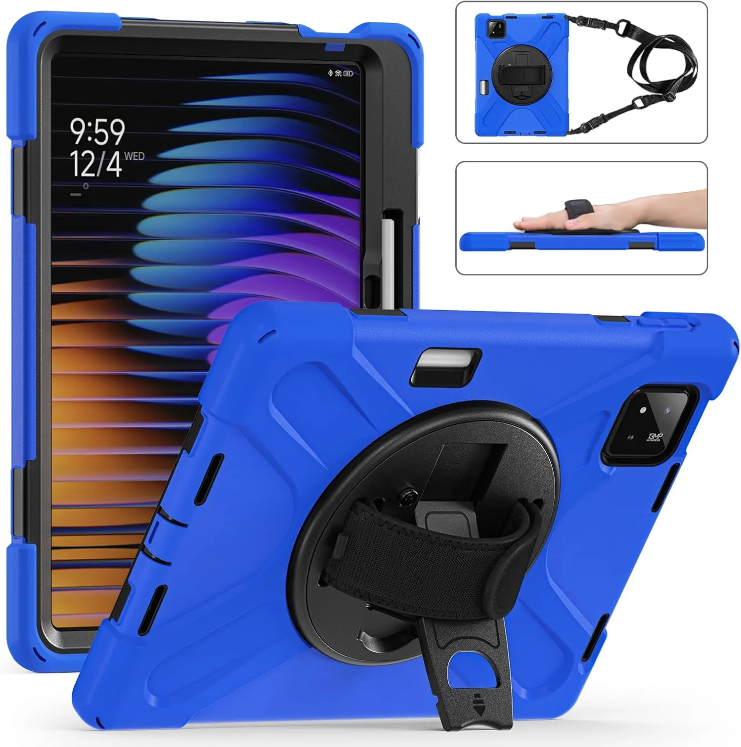 for Xiaomi Mi Pad 7/ Mi Pad 7 Pro Case, MiPad 7/ Pad 7 Pro Shockproof Case 11.2", 360 Rotate Stand Hand Strap Shoulder Strap Pencil Holder Protective Cover, Tablet for Men Women Kids, Blue