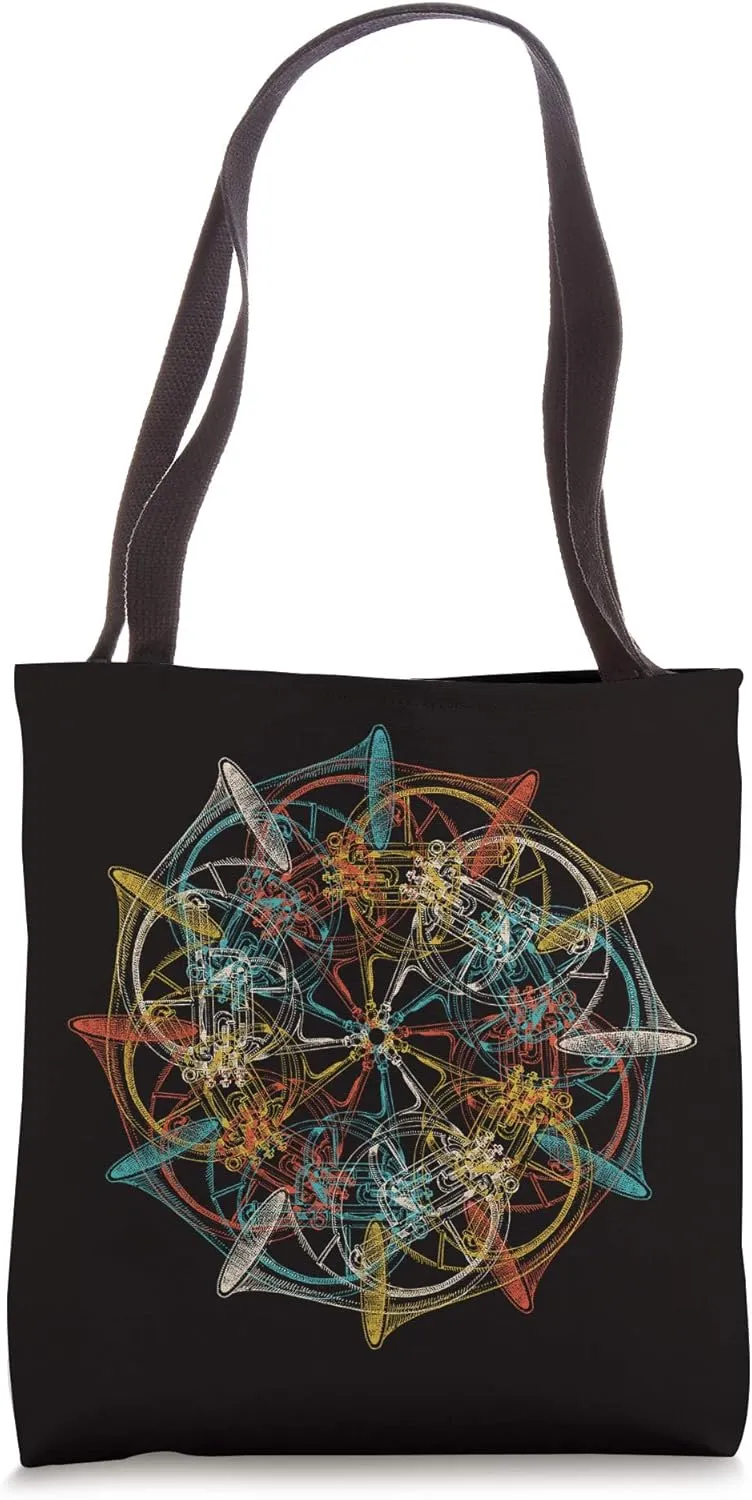 French Horn Vintage Marching Band Musician Tote Bag