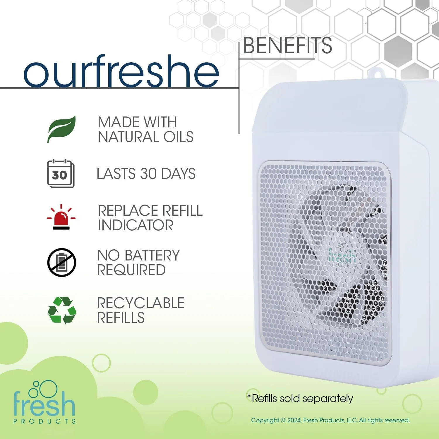Fresh Products ourfreshe Plug In Air Freshener 30 Day Replace Messy Aerosols with Dry Fragrance For Use in Medium Sized Spaces White Dispenser 1 Pack