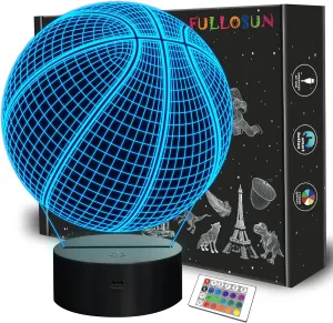 FULLOSUN Basketball 3D Night Light Birthday Gift Lamp, Light Up Basketball Gifts 3D Illusion Lamp with Remote Control 16 Colors Changing Sport Fan Room Decoration Boy Kids Room Idea