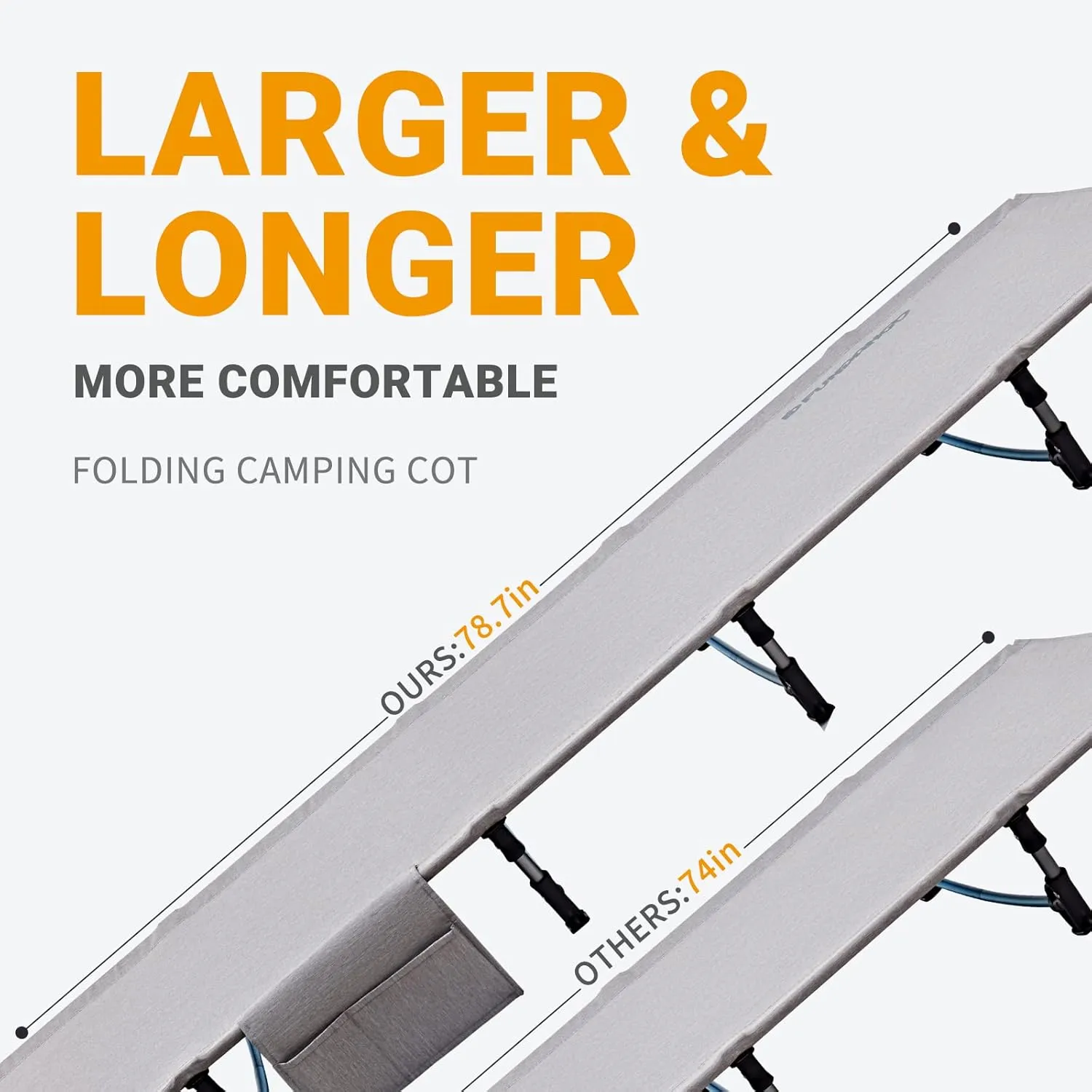 FUNDANGO Ultralight Folding Camping Cot, Extra Long Backpacking Camping Cots for Adults Protable Cot Bed for Hiking Travel Home Mountaineering, Grey