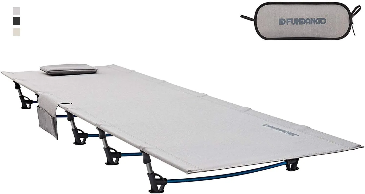 FUNDANGO Ultralight Folding Camping Cot, Extra Long Backpacking Camping Cots for Adults Protable Cot Bed for Hiking Travel Home Mountaineering, Grey