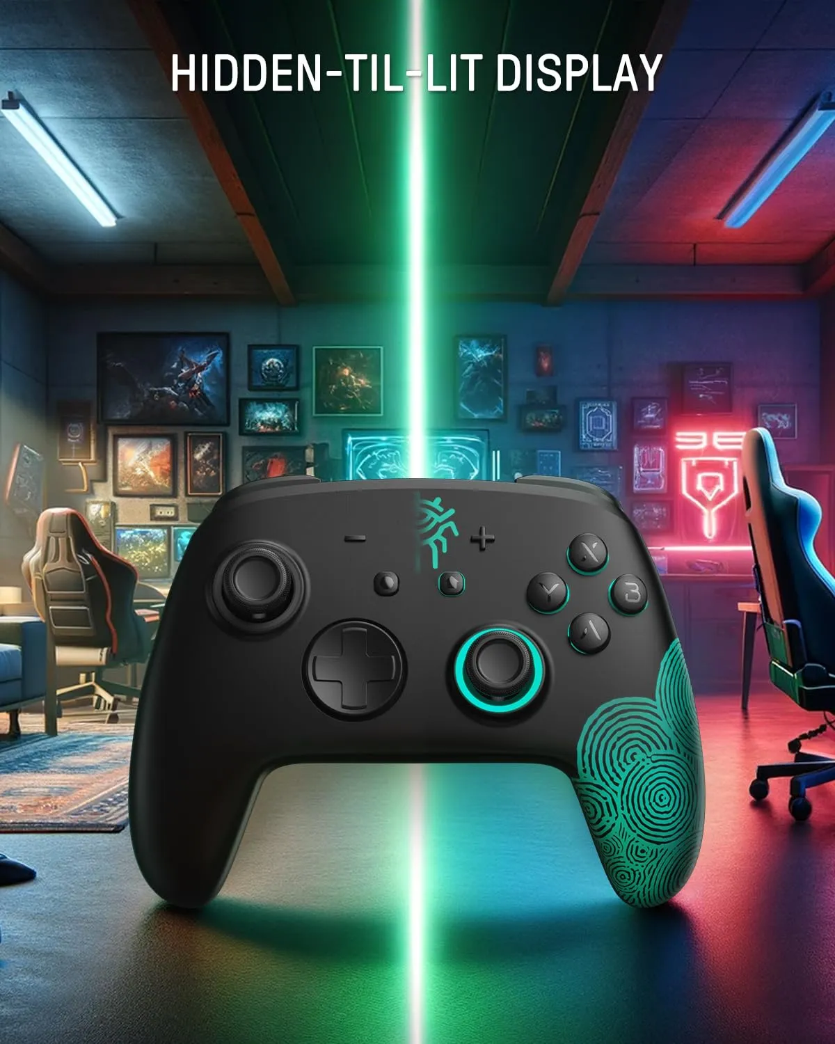 FUNLAB Pro Controller Switch Wireless Compatible with Switch/OLED, Firefly RGB Controller, Controles with NFC Function, Black Bluetooth Remote Gamepad with 7 LED Colors/Paddle/Turbo/Motion