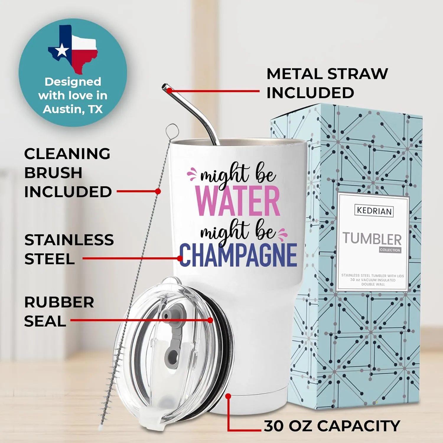 Funny Might Be Champagne Tumbler 30oz, Fun and Unique Presents for Drinkers, Adult Humor Cups, Drinking Themed Gag Gifts for Men and Women, Ideal Present Picks for Her Birthday, Christmas, Gift Ready