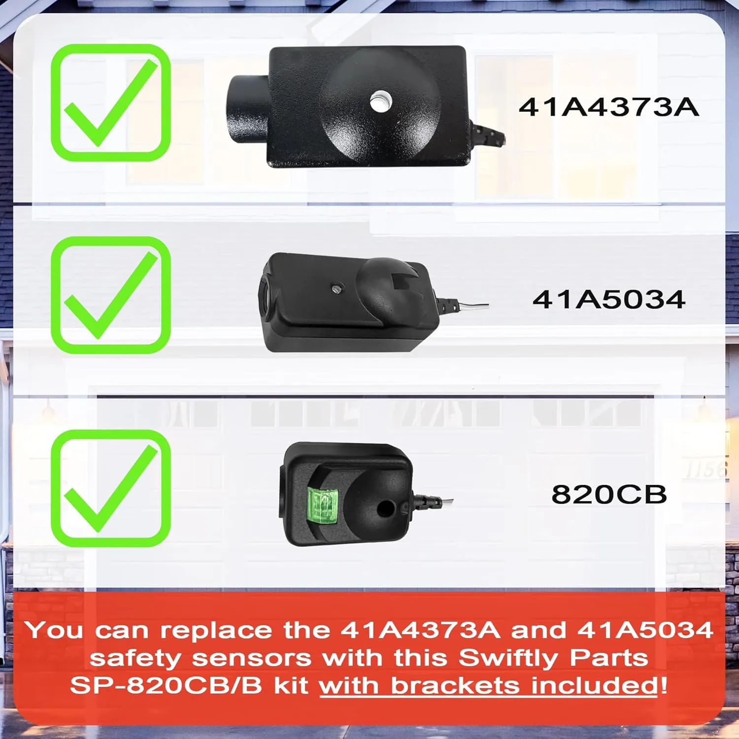 Garage Door Opener Safety Sensors with Brackets for Chamberlain 820CB Liftmaster 041-0136 Craftsman Electric Infrared Photo Eye Replacement Sensor Beam Kit