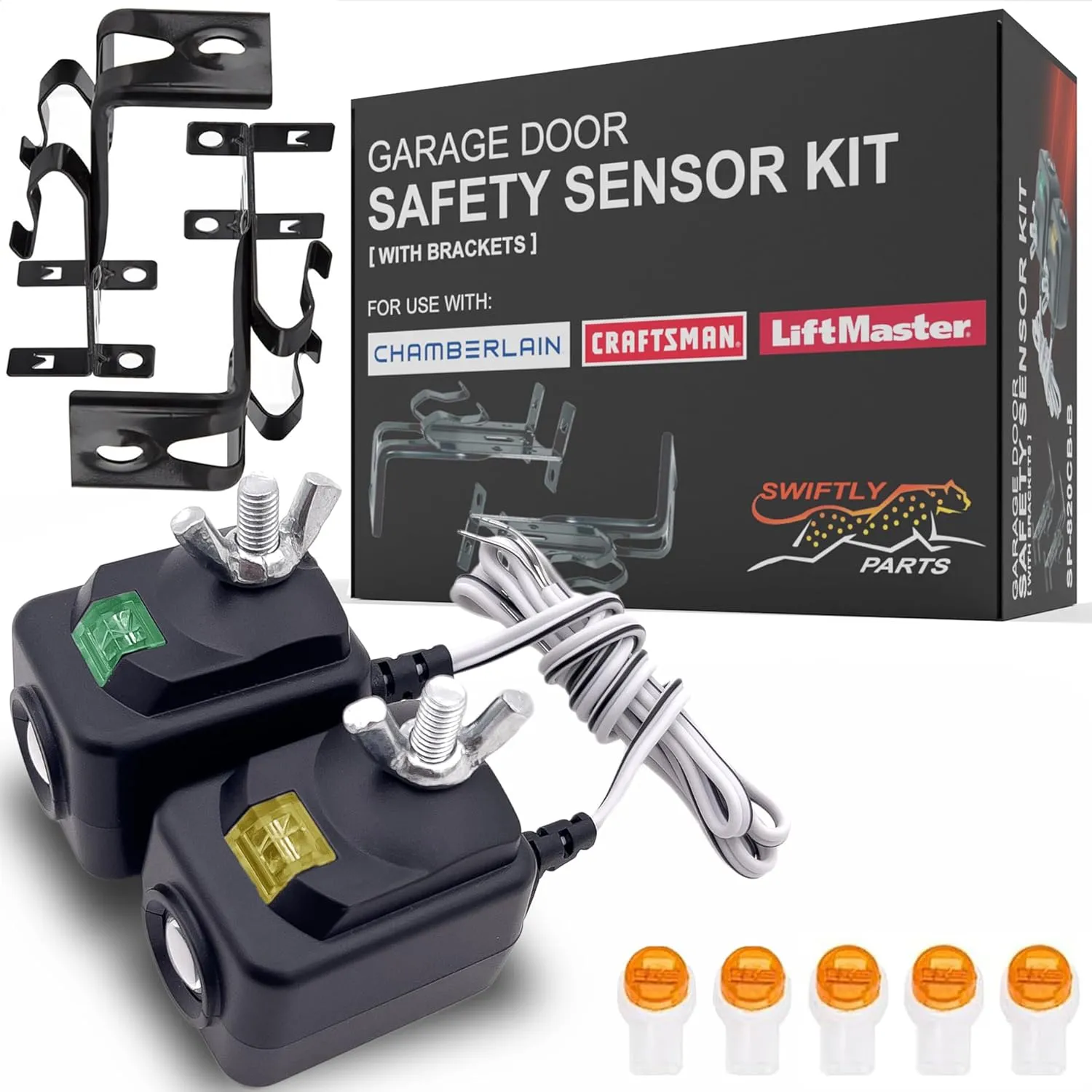Garage Door Opener Safety Sensors with Brackets for Chamberlain 820CB Liftmaster 041-0136 Craftsman Electric Infrared Photo Eye Replacement Sensor Beam Kit