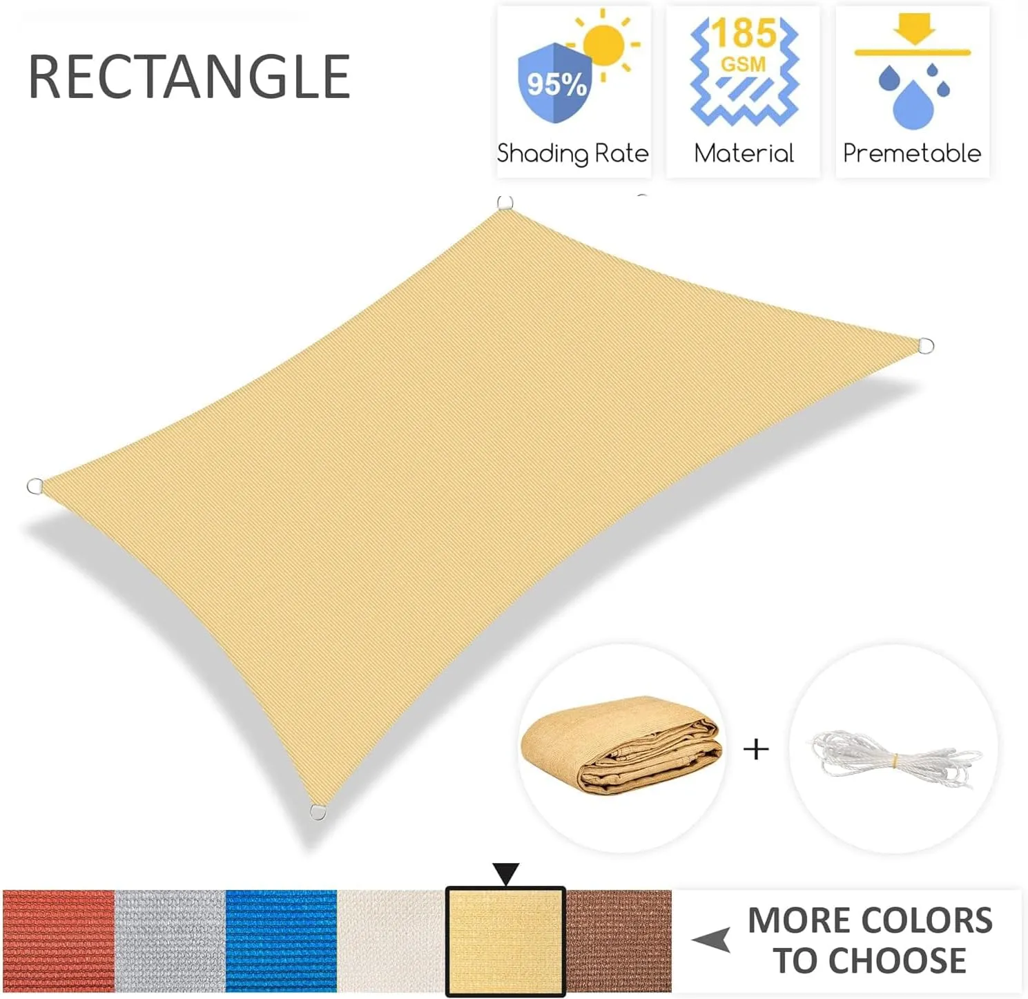 Garden EXPERT 20'x20' Sun Shade Sail Sand Large Square Canopy Sail Shade Cloth for Patio Garden Outdoor Backyard