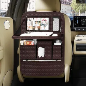 GMQ Seat Organizer 1 Pack, Car Backseat Organizer with Tray,Multifunctional Car Seat Back Storage Box Car Seat Back Storage with Foldable Tablet Holder (Coffee Brown)