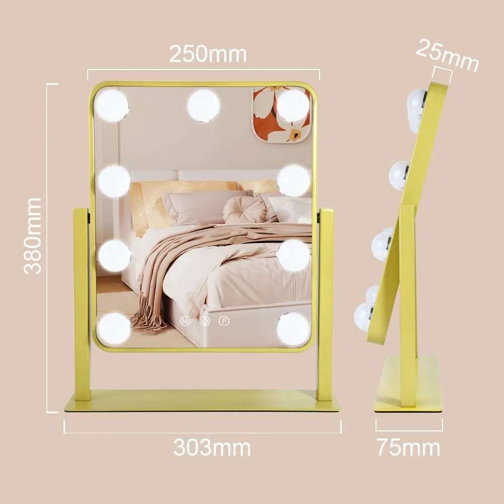 Gold Light Up Vanity Mirror,Make Up Mirror with Lighting, Lighted Makeup Mirror with Magnification, Touch Control Design 3 Colors Dimmable