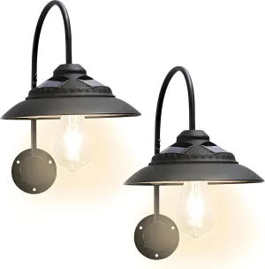 Goodeco Solar Barn Lights for Outside - Metal Design Outdoor Lights with Motion Sensor, 4 High Efficiency Solar Panels & one Glass LED Edison Bulb, Glow White, Chicken Coop Lights & More (Black 2P)
