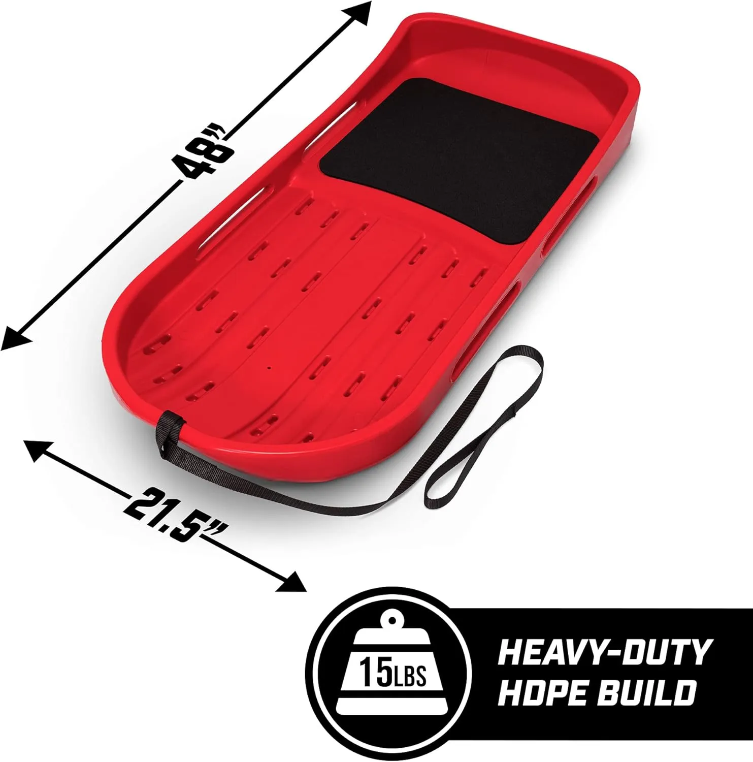 GoSports 2 Person Premium Snow Sled - Choose Red or Blue - Double Walled Construction, Pull Strap and Padded Seat