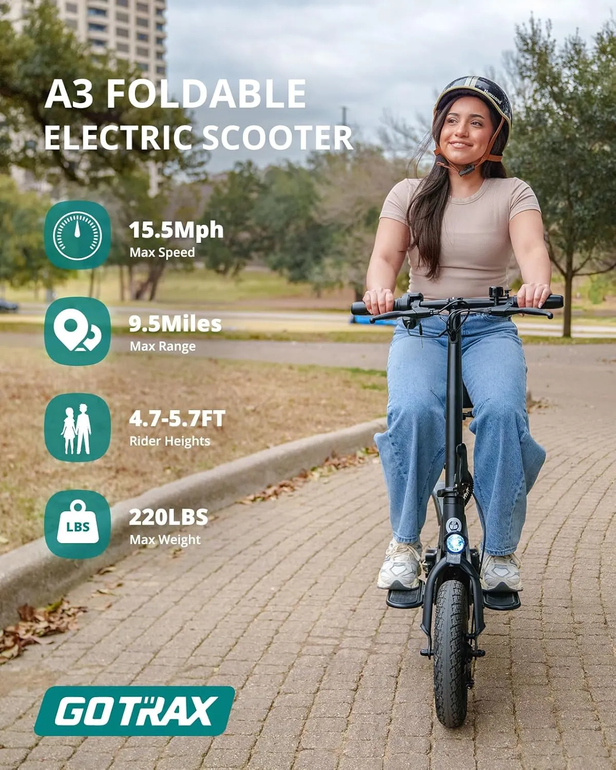 Gotrax A3 Electric Scooter with Seat for Adults, 350W Motor, 15.5MPH Top Speed, Max 9.5 Miles Range, 12" Pneumatic Tire and Height Adujustable Seat, Lightweight and Foldable for Commuting (Black)