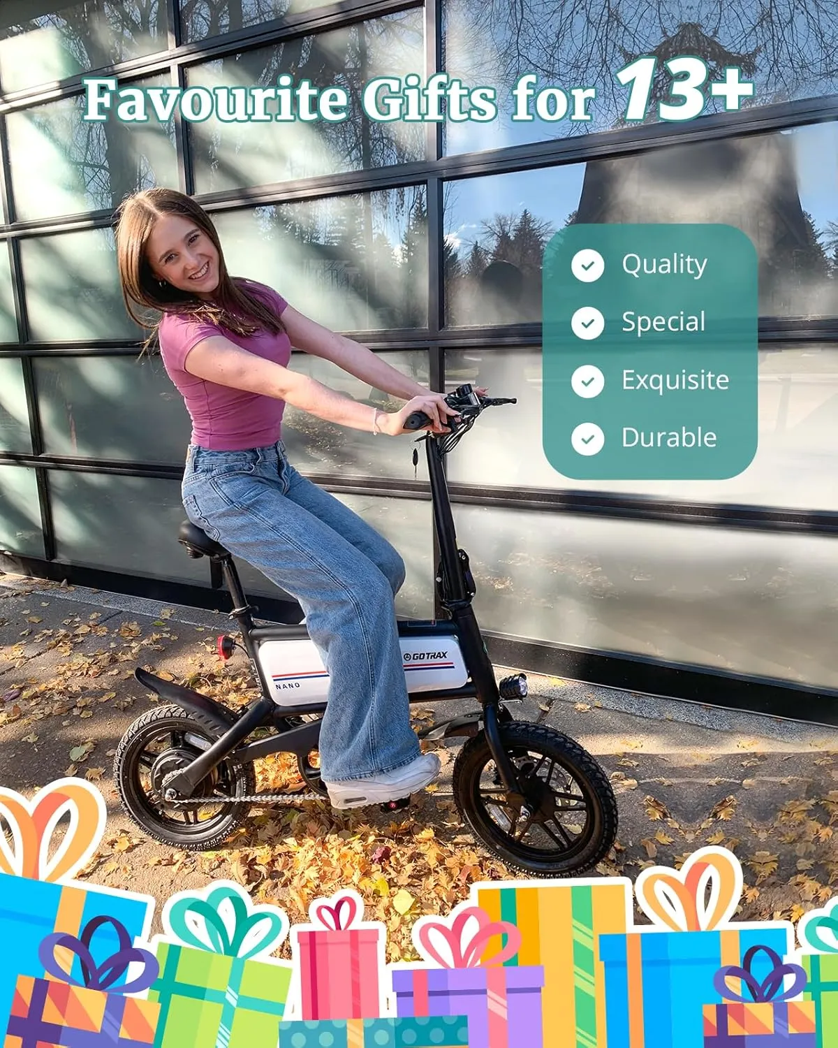 Gotrax Nano 14" Electric Bike, Max Range 25Miles(Pedal-Assist)&Max Speed 15.5Mph, 350W Folding E-Bike with Removable Battery, Adjustable Seat & Dual Mudguards, Commuter Electric Bicycle for Ages 13 