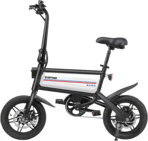 Gotrax Nano 14" Electric Bike, Max Range 25Miles(Pedal-Assist)&Max Speed 15.5Mph, 350W Folding E-Bike with Removable Battery, Adjustable Seat & Dual Mudguards, Commuter Electric Bicycle for Ages 13 