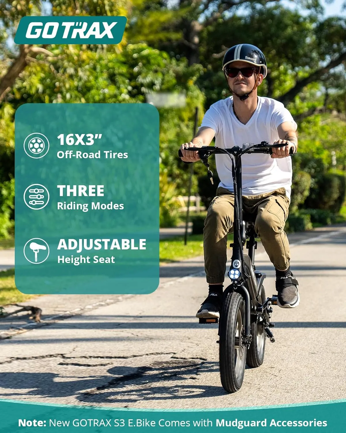 Gotrax S3 Electric Bike, 16x3.0 Fat Tire Electric Bicycle Adults, 750W Peak Motor, Max Range 25 Miles, Up to 20 Mph, Removable Battery, Adjustable Seat, Folding Electric Bike for Adults/Teens 13 