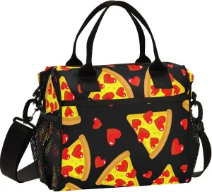 Gredecor Pizza Love Heart Reusable Lunch Bag for Women Men Portable Insulated Lunch Box Tote Large Cooler Bag for Office, 11.4x6.2x11.8 IN