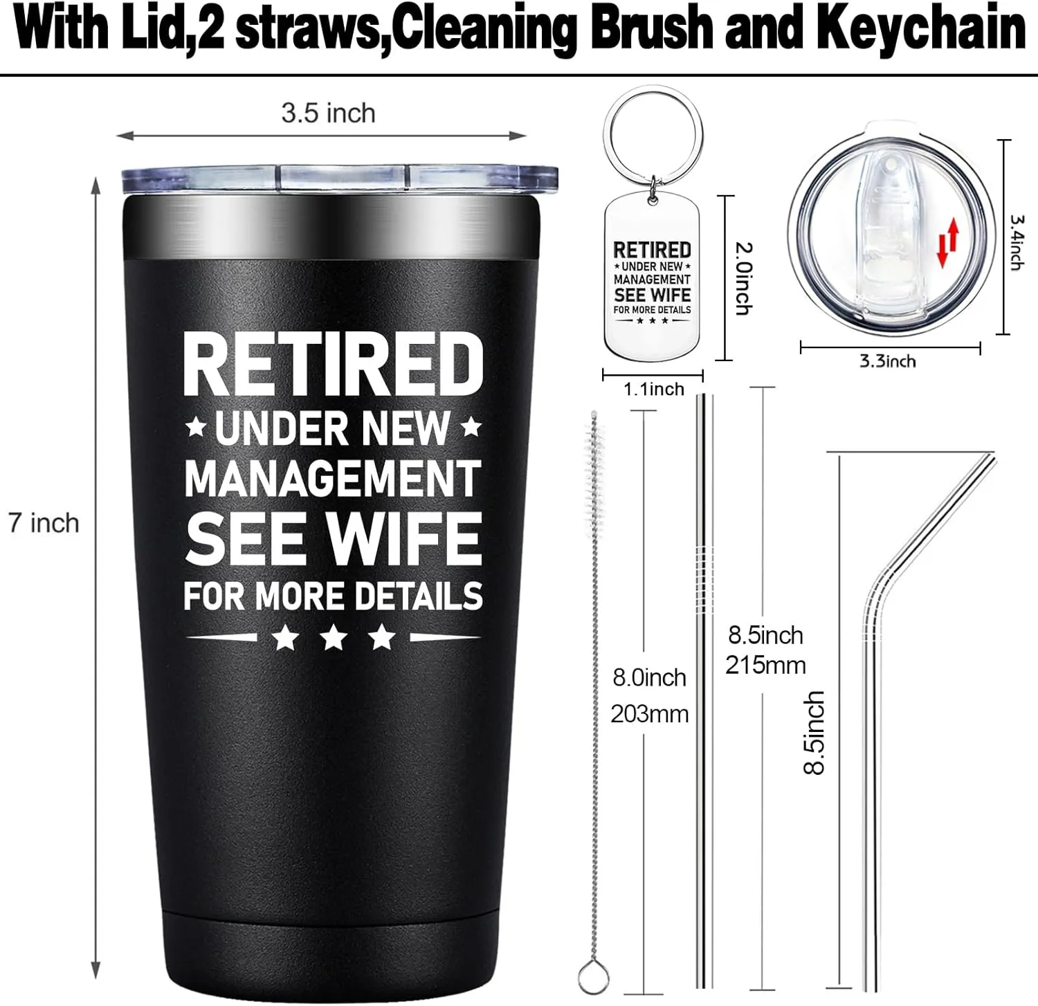 Grifarny Retirement Gifts for Men - Retired Under New Management See Wife for More Details Tumbler Cup 20oz - Retired Gifts for Men, Husband, Dad, Boyfriend
