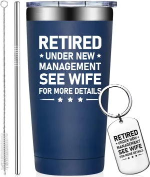 Grifarny Retirement Gifts for Men - Retired Under New Management See Wife for More Details Tumbler Cup 20oz - Retired Gifts for Men, Husband, Dad, Boyfriend