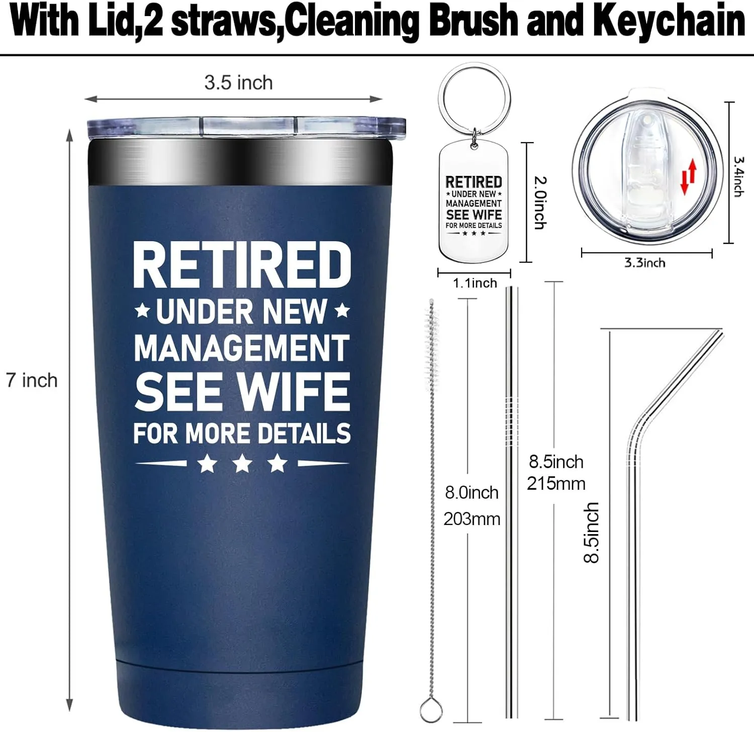 Grifarny Retirement Gifts for Men - Retired Under New Management See Wife for More Details Tumbler Cup 20oz - Retired Gifts for Men, Husband, Dad, Boyfriend