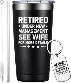 Grifarny Retirement Gifts for Men - Retired Under New Management See Wife for More Details Tumbler Cup 20oz - Retired Gifts for Men, Husband, Dad, Boyfriend
