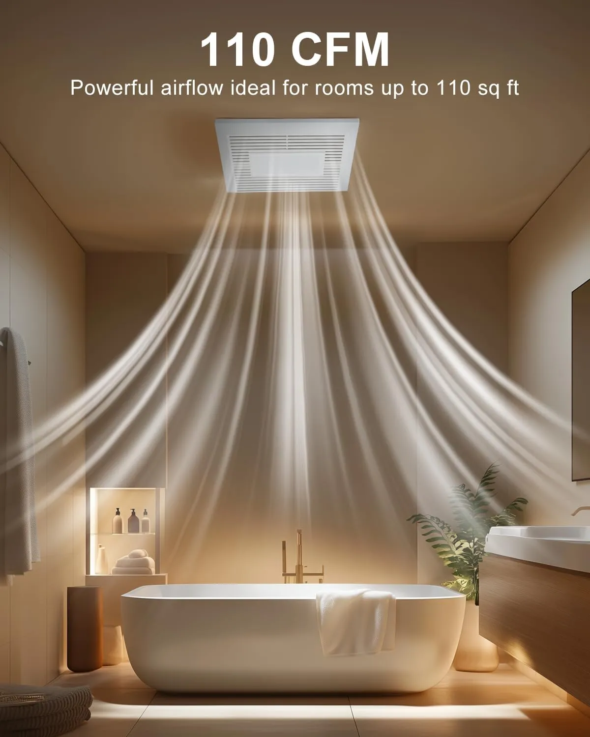 GROWNEER Bathroom Exhaust Fan with Light, 35W Exhaust Fan with Humidity Sensor-60% Fixed Threshold, 110 CFM 1.0 Sone Bath Fan with Light, 600lm 2700K/4000K/5000K Adjustable, 7.68 x 9.25 inch, White